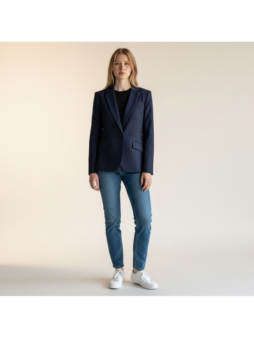 Jones New York Blazer Women 10 Blue Striped Button Up Collared Long Sleeve
